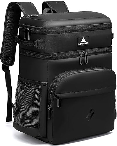 Laripwit Zaino Termico Grande 30 Litri, in Pelle PU, Doppio Strato Prova di Perdite Picnic Borsa Frigo Zaino, Unisex, Perfetto Per Campeggio, Pranzo, Spiaggia, Nero