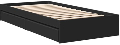 VidaXL Lit simple avec tiroirs en bois d'ingénierie Noir 90 x 190 cm - Structure avec rangement