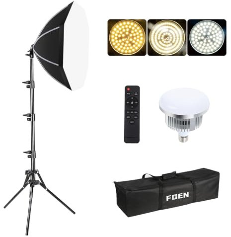 FGen Octagonal Photography Lighting Softbox,50cm Softbox Lighting Kit with 85W 2700-6400K Adjustable LED Bulbs,150cm Adjustable Light Stand for Studio Photography,Video Shooting and Live Gaming