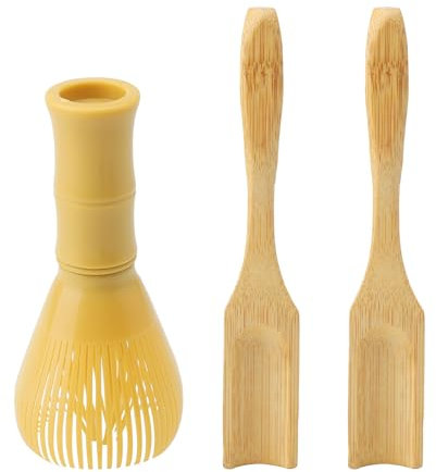 HENGBIRD Batidor te Matcha, Kit Matcha con Cuchara, Extraíble Batidora te Matcha Kit te Matcha Batidor Matcha, Reutilizable Matcha Whisk, Amarillo