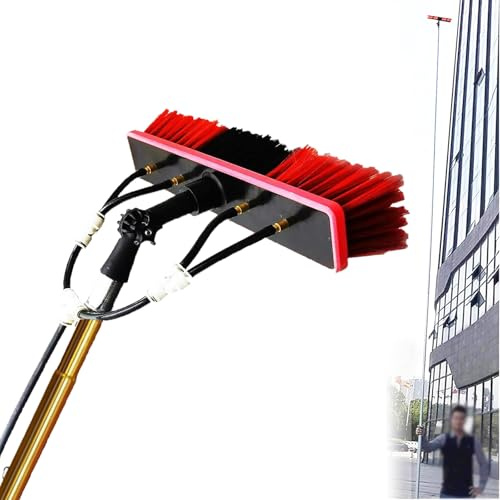 Dnowegas Teleskop Waschbürste 20m Gold mit 55cm Bürste für Photovoltaikanlagen und Fenster, Wasserführende Teleskopstange, Langer Stiel