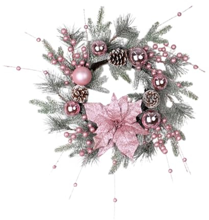 Weihnachtskranz-Girlande mit Weihnachtskugeln, Künstlicher Weihnachtskranz für die Haustür, Rosa Weihnachtsornamente, Feiertagsgirlande für Zuhause, Wand, Fenster, Innen- und