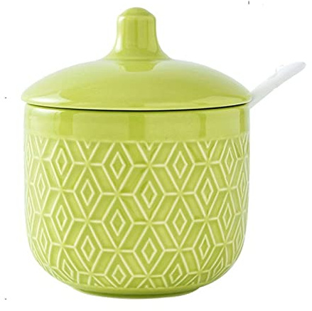 Azucarero nórdico con tapa, tarro de almacenamiento de celosía en relieve colorido, azucarero de porcelana de color sólido, salero, for barra de café, restaurante-rosa-9x8x11,5 cm Tarros de especias d