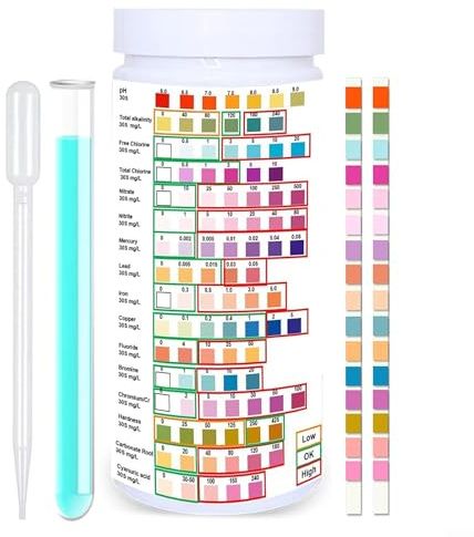 Besttoolifes 16-in-1-Wassertest-Set für Trinkwasser, Wassertest-Set für Zuhause, Wasserqualitätsmess-Kits für wissenschaftliche Bildung, Wasserteststreifen mit Kupfer, pH-Wert und mehr (50 Stück)