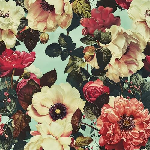 ReWallpaper Selbstklebende Tapete Blumen Rot Möbelfolie Vintage Blau Tapete Landhausstil Blumen Flur Schlafzimmer 44.5CMx3M Deko Klebefolie für Schrank Bunt mit Muster Wandtapete Floral