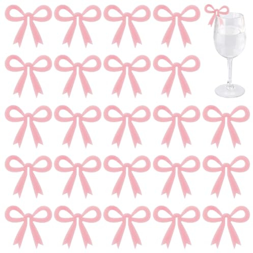 HOBBIESAY Drink Name Tag Bow Drink Markers Wine Glass Charms Drink Tag for Wedding Birthday Accessory Tasting Party Drink Supplies