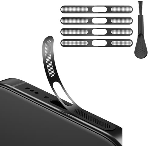 Kit de calcomanías de malla metálica a prueba de polvo (4 mallas + 4 toallitas + 1 cepillo) - Protección de altavoz y puerto para iPhone 15 16 Pro/16 Pro Max (titanio negro)