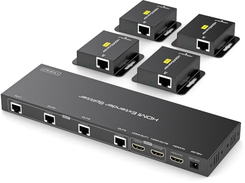 PVBCTCSID HDMI Extender Splitter 1 In 6 Out 1080P60Hz 4 RJ45 2 Loop HDMI Over Ethernet Übertragung über Ethernet CAT5e und CAT6 bis zu 50 Meter Unterstützen EDID Management POC