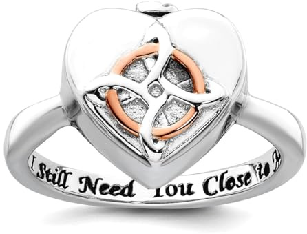 Bague en argent sterling 925 plaqué rhodium de 2,45 mm avec nœud celtique Claddagh irlandais pour cendres en forme de cœur pour femme, US 7 | EU 55.25 | DE 17.25 | JP 14 | UK O, Métal Argent Métal