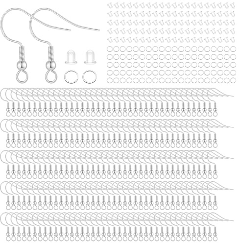 Ohrringhaken 925 Silber plattiert Verschlüsse für Ohrringe mit Sprungringen und Ohrringhebern zur Herstellung von selbstgemachtem Schmuck, 600 Stück