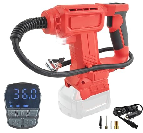 TALOEYH – Compressore batteria compatibile con batteria Milwaukee 18 V compressore d'aria senza fili 12 V alimentatore auto 0-120 PSI pompa ad aria manuale per moto, biciclette, auto e palle