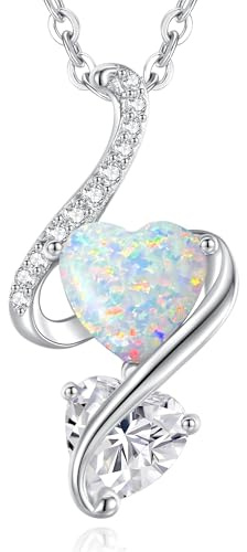 LOUISA SECRET Opal Halskette Unendlichkeits-Doppelherz Halskette 925 Silber | 925 Sterling Silber Kette Damen Brithday Schmuck Geschenk Valentinstag Weihnachtstag Geschenk für Sie Frauen Freundin mama