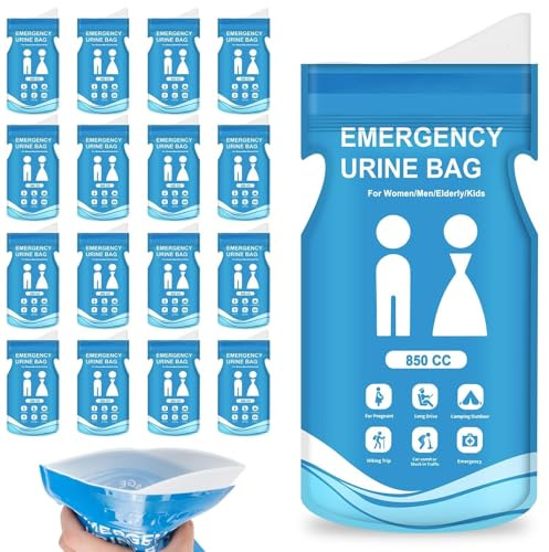 Ruryxel 16 Stück Einweg Urinbeutel für Unterwegs, Gel-Urinbeutel 850ml, Tragbare Natursekt Beutel für Männer Frauen, Urinbeutel für Camping Toiletten, Notfall Toiletten, Reisetoilette, Reisen, Stau