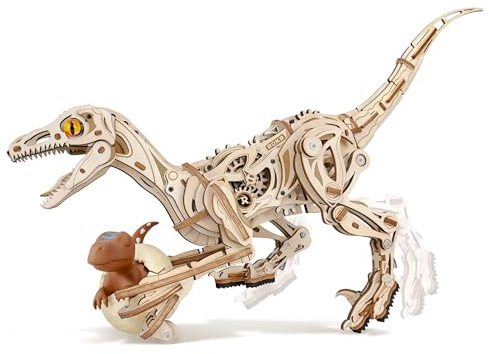 ROKR 3D Puzzle Holz Dinosaurier Spielzeug, Holzmodellbausätze zum Bauen für Erwachsene Velociraptor, 3D Puzzle Laufendes Tier Geschenke für Kinder Erwachsene, Velociraptor, LD01
