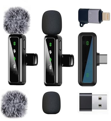 Wireless Lavalier Microphone for iPhone - iPad, Android Phone Computer, Mini Microphone for Live Streaming, Video Recording, Outdoor or Indoor Interviews, YouTube, TikTok, Vlog (Black)
