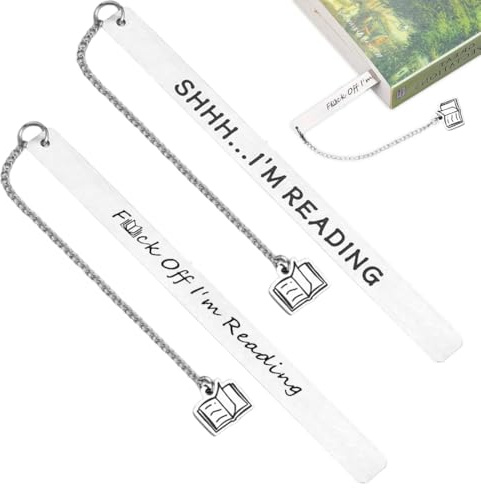 BEPSYOM 2 Pcs Lustiges Metall Lesezeichen Dark Romance mit Maßstab Lineal und Quasten Anhänger Geschenkbox für Bücherfreunde Silber