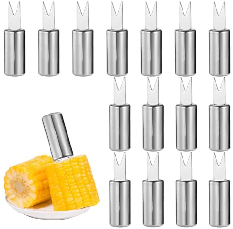 15 PCS Corn on The Cob Skewers,Stainless Steel Corn on The Cob Holders,Sweetcorn Holders,Fruit Forks for BBQ, Camping, Party, Kitchen Cooking Party Tools