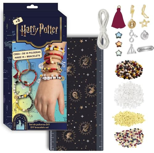 Harry Potter DIY Armband-Set | Kreatives Set mit Perlen, Elastik und magischen Hogwarts Häusern Anhänger | Entwerfen + 15 magische Armbänder