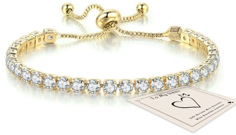 HEEYA Bracelets for Womens Sterling Silver Plated Tennis Bracelets Crystal Slider Women Bracelet Diamond Zirconia Lady Bracelet Birthday Gifts for Mum Sisters with Cards, Silver/Rose Gold
