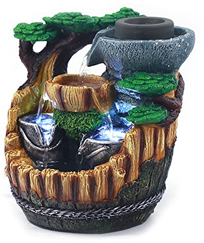 Zimmerbrunnen Innen Tischbrunnen Desktop Wasserfall mit LED Leuchten und Wasserpumpe für Wohnzimmer, Korridor, Eingang, Arbeitszimmer, Esszimmer, Buchladen 21 * 13 * 25cm (G)