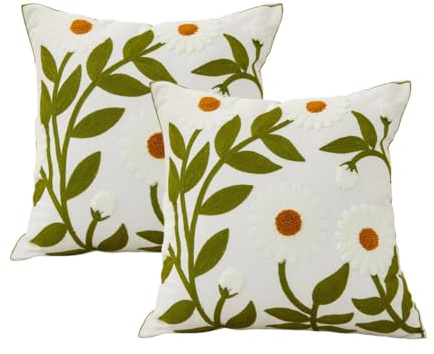 DONGKER Funda de Almohada Floral, 2 Piezas, Funda de Almohada Decorativa de algodón Bordada, 45x45 cm, Almohada Decorativa para sofá, Dormitorio, Sala de Estar (sin Relleno)