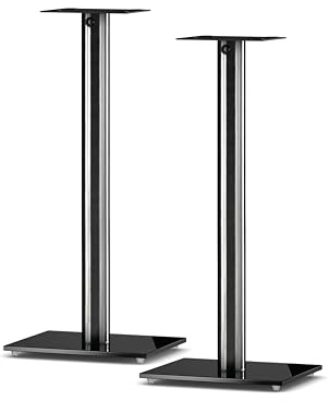 Sonorous SP100-80 Noir – Pieds d’Enceintes 80 cm (Paire) | Aluminium & Verre Trempé | Supporte Jusqu’à 20 kg par Pied | Gestion des Câbles Intégrée.