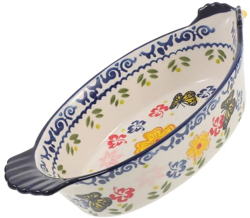 DECORNIJIA Moule à Tarte en Céramique Ovale Deux Anses, Plat à Four en Porcelaine pour Pâtisserie, Assiette à Rôtir 30 Cm, Plaque de Cuisson pour Maison Cuisine Professionnelle