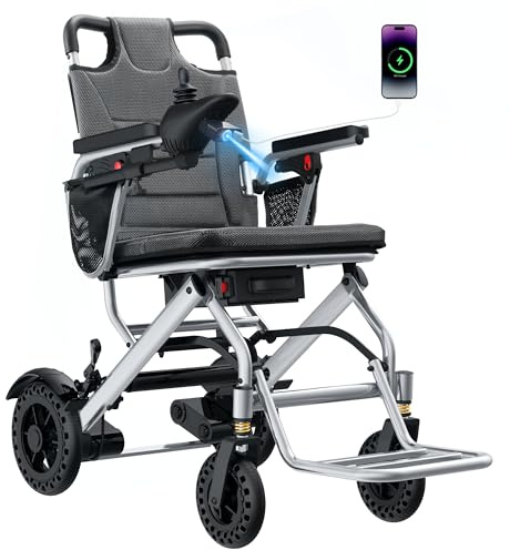WalkFeel 33 Lbs Electric Wheelchair for Adults Lightweight Foldable, 15 Miles Travel Range, Supports 330 Lbs, 360° Joystick with LED Light Motorized Wheelchair, Airline Approved for Travel