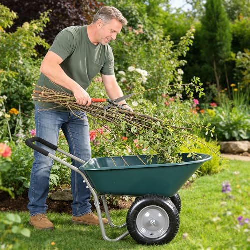 Wheel Barrow Two Wheeled Trolley for Green g15 inch Wheel WB1001GN