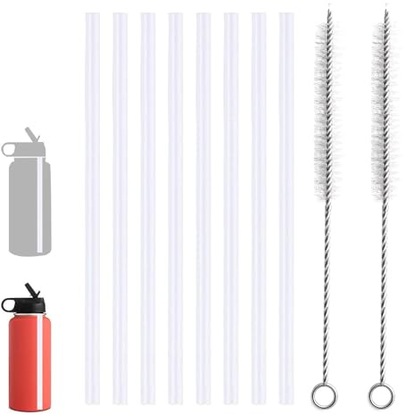 8 stycken 24 cm plastsugrör ersättningssugrör, med H-ydro F-lask/Stanley vattenflaska 12–64 oz och andra märken, med 2 rengöringsborstar, återanvändbara sugrör, giftfria klara sugrör