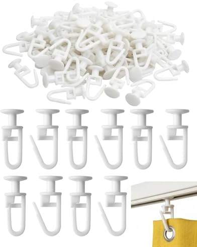 RAMGLYO Ganci Cursori Scorrevoli per Tende in Plastica, 100 Pezzi 26x10.9mm Bloccabili, per fissaggio extra sicuro su binari interni.
