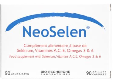 NeoSelen® • Complément Alimentaire Anti-âge & Anti Oxydant • 3 mois de cure / 90 gélules • Sélénium • Vitamines A, C & E • Oméga 3 & 6 • Stimule les défenses immunitaires • Fabriqué en France