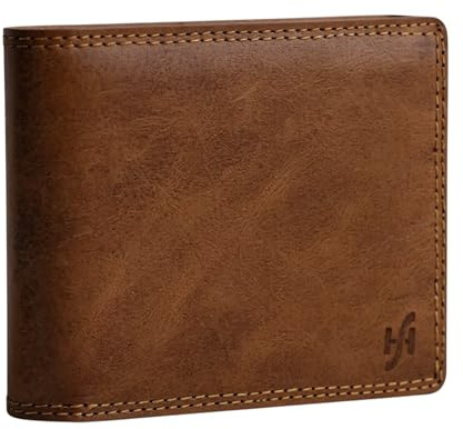 STARHIDE Handmade Wallets for Men UK | Genuine Distressed Hunter Leather | RFID Blocking Notecase Wallet | Coins and Id Card Holder | 710 (Brown (Without Strap)