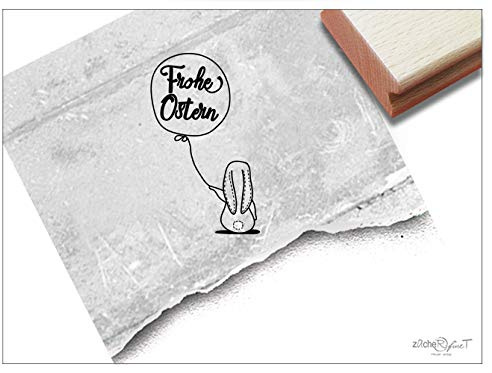 Stempel Osterstempel FROHE OSTERN mit Schlappohr-Hase, klein - Textstempel für Ostergrüße Karten Geschenkanhänger Geschenk Osterdeko - zAcheR-fineT
