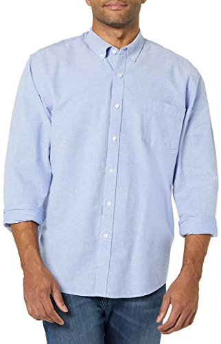 Amazon Essentials Camicia Oxford con Tasca a Maniche Lunghe dalla vestibilità Aderente Uomo, Blu, L