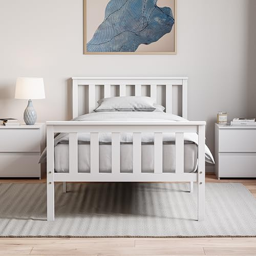 Vida Designs Milan Single Bed Frame | White | High Foot | Solid Pine Wood | 82 H x 97 W x 197.5 D cm | Reinforced Slats | Underbed Storage | Multi Support Base | Bedroom Furniture