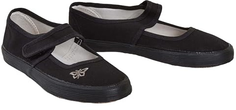 shelikes Girls Boys School PE Pumps Gym Black Trainers Touch Fastening Dance Plimsolls[Butterfly 2 UK]