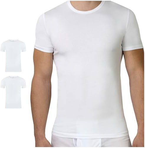 SES Pack de 2 Camisetas Básicas para Hombre con Cuello Redondo S - XXL/Camiseta Básica para Hombre de 95% Algodón y 5% Elastano/Camiseta de Manga Corta para Hombre y Camiseta de Negocios para Hombre