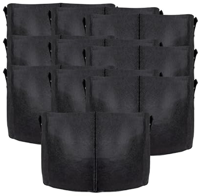 INTIRILIFE 10x Pflanzsack aus Vlies Stoff 56 Liter -15 Gallon- 50 x 30 cm- Pflanzen Übertopf mit Tragegriffen für Garten, Gewächshaus - Pflanzkübel Pflanzgefäß Pflanzbeutel Pflanztasche Kartoffelsack