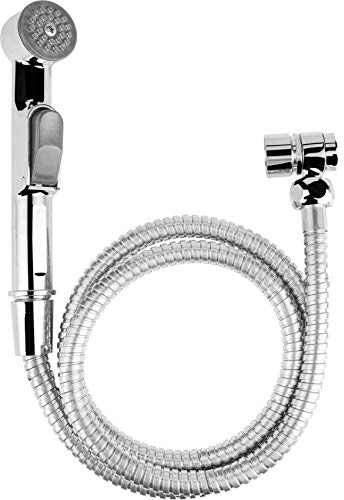 Cornat Set Mano per Bidet, Utilizzabile su Rubinetto e valvola angolare, Facile da commutare, con Supporto a Parete, Colore Nero Opaco, Doccia igienica, doccetta per WC, SA143, Cromo Lucido