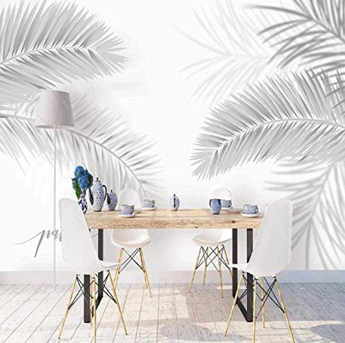 Papel Tapiz Con Motivos Planta De La Selva Gris Hojas De Palmera Papel Tapiz Con Diseño 3D Papel Tapiz Fotog Pared Pintado Papel Tapiz 3D Decoración Dormitorio Fotomural Sala Sofá Mural-250cm×170cm