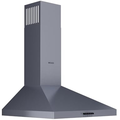 Wiggo Dunstabzugshaube 60cm I Wandhaube für Abluft oder Umluft Dunstabzug 300m³/h mit LED-Beleuchtung & 3 Leistungsstufen I Wandhaube inkl. Fettfilter & 2x Kohlefilter I Abzugshaube Grau