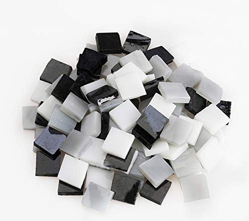 Mosaikfliesen 270 Stück/200g Packung Farbige Mica Glas Mosaikfliesen Supplies für Heimdekoration, DIY Handwerk, Teller, Bilderrahmen, Blumentöpfe - 1x1cm Quadratische Fliesen (Schwarz-Weiß-Mix)