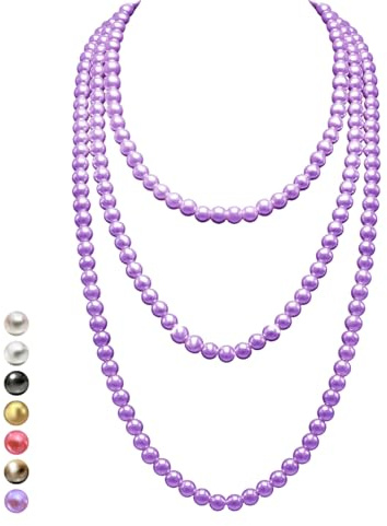 HALUKAKAH Collar Largo de Perlas de Años 1920 para Mujeres - Exquisitas Perlas Cultivadas Naturales - Lujoso Hilo de 8mm con Elegancia Atemporal - Púrpura Majestuoso 150cm - para Ocasiones Especiales