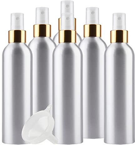 ZEOABSY 6 Piezas Pequeño 250ml Spray de Aluminio Plata Botella de Spray Vacía con Pulverizador Oro/Blanco de Niebla Fina Atomizador para Perfume Aromaterapia Agua Líquidos Tamaño de Viaje