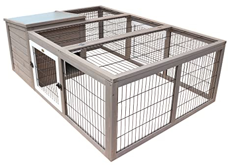 HABAU Freilaufgehege mit Haus und aufklappbarem Deckel, grau, 147 x 98 x 55 cm