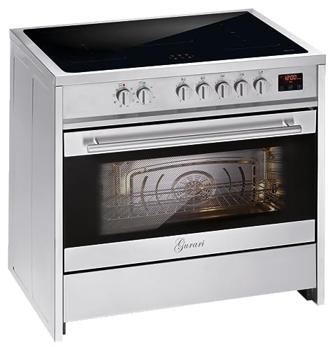 Gurari Standherd 90 cm GCH E 913 X • Freistehender Induktionsherd aus Edelstahl • 5 Induktionszonen (2 Flex Zonen) alle mit Booster • XXL Backofen 121 L • Multi 8 Funktionen • Touch-Programmierer