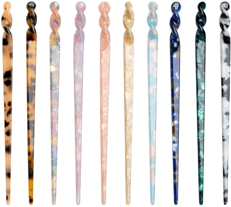 Newellsail Acetat Haarstäbchen Vintage Leopard Haarsticks Retro Haarnadeln Scheibe DIY Haarspange Gabel Lange Haare Haarschmuck Haar Essstäbchen für Frauen Mädchen 10 Stück