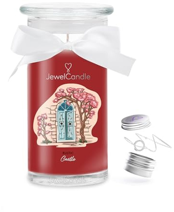 jewelcandle JuwelKerze Rustic Castle Armband Silber - große Schmuckkerze 80 Std - Duftkerze mit würzigem Duft - Kerze mit Schmuck - Geschenke für Frauen, Geburtstag