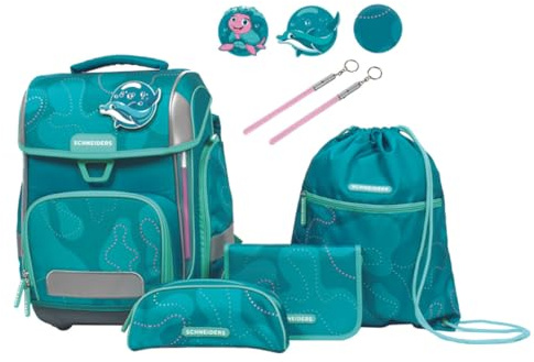 Schneiders Ergolite Aqua Love Mädchen Schultasche - 9-teiliges Set, Orthopädisch geprüft, mit LED-Leuchtstäben, nachhaltig & ergonomisch
